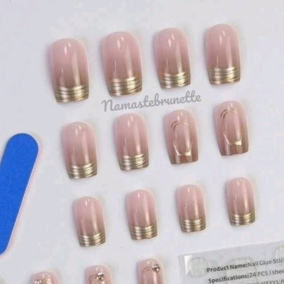 Rhinestone French Manicure Press On Nails - Picture 7 of 15